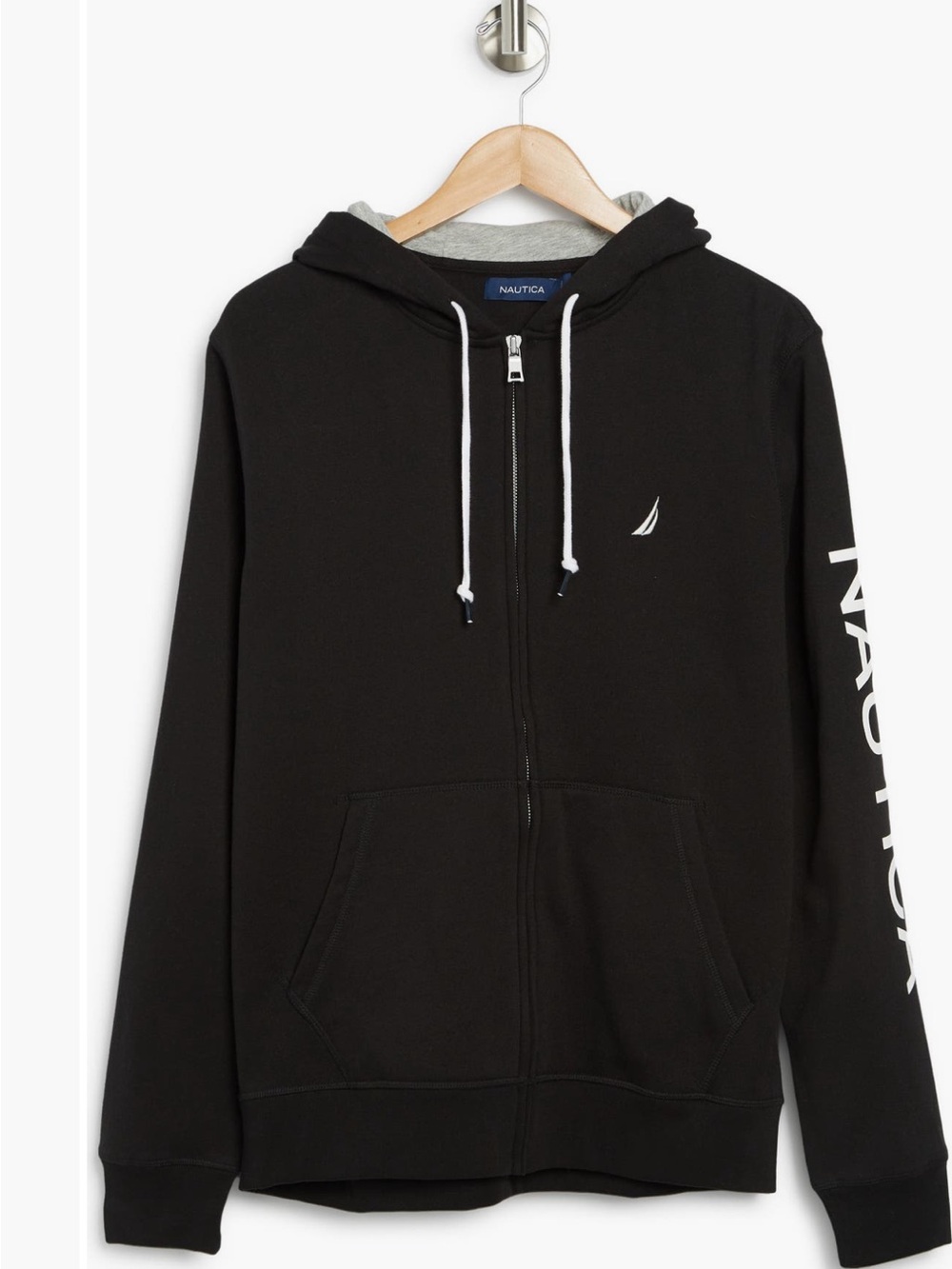 Nautica Men’s Black Full-Zip Hooded Cotton Blend Sweatshirt Hoodie Size Large